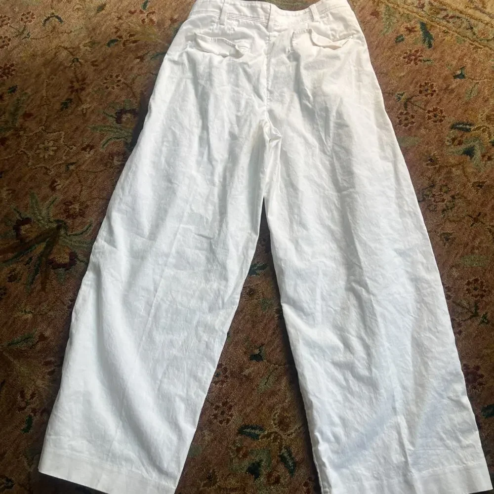 Banana Republic Linen Blend Pleated Wide Leg Pants White High Rise Coastal 6P